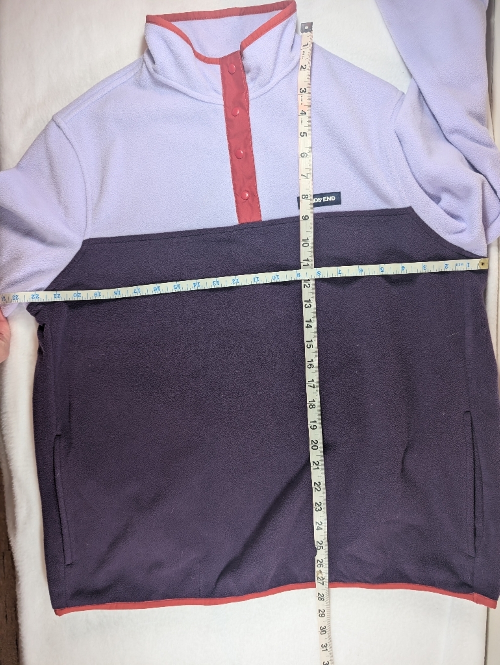 Lands' End Two-Tone Fleece Pullover - Lavender with Coral Trim XL - Picture 8 of 8